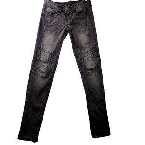 Vintage1 Black Distressed Skinny Jeans Zipper Ankle Stitch Detailing Size 25